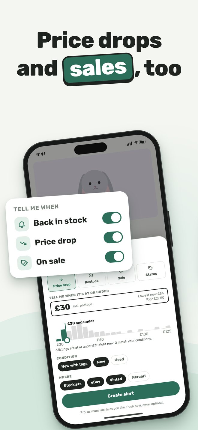 App screenshot: Price drops and sales, too